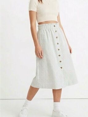 Wishlist Mint Stripe Button-Front Midi Skirt